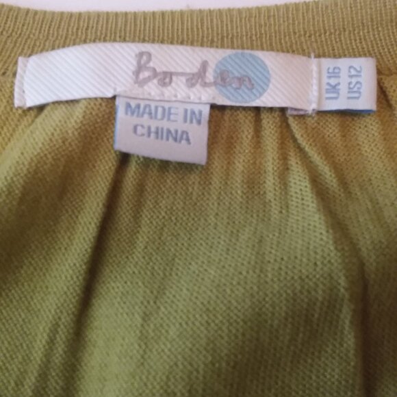 Boden Women's Size 12 Chartreuse Button Up Wool Cardigan - Picture 6 of 7
